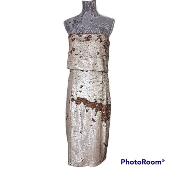 Lavish Alice Pealised & Gold Reverse Sequin Bandeau Cropped Midi Dress by Asos - Picture 5 of 5